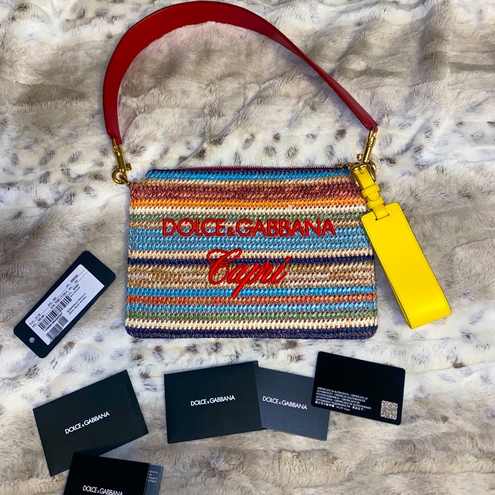 Dolce & Gabbana Raffia Embroidered Book Shoulder Bag